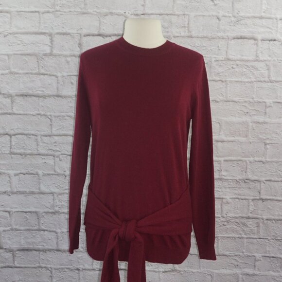 Autumn Cashmere Burgundy Tie Front Waist Tunic Sweater - Picture 1 of 6